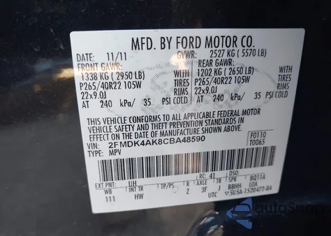 2012 Ford Edge Sport z USA, uszkodzony, nr VIN 2FMDK4AK8CBA48590